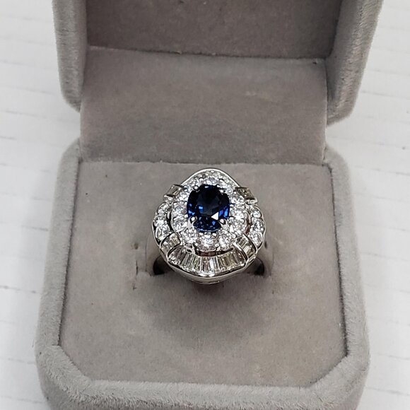Luxury Blue Sapphire and Diamond In 18k White Gold Ring Classy and Elegant - Picture 7 of 16